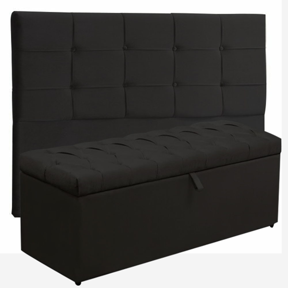Kit Cabeceira Ana Luisa+ Calçadeira Itália Casal 140 CM Suede Preto - D A Decor