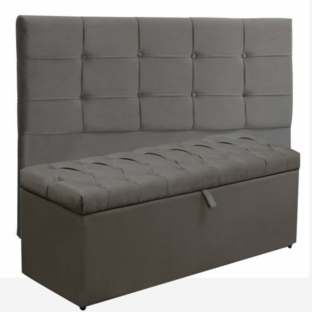 Kit Cabeceira Jordania+ Calçadeira Itália Queen 160 CM Suede Cinza - D A Decor