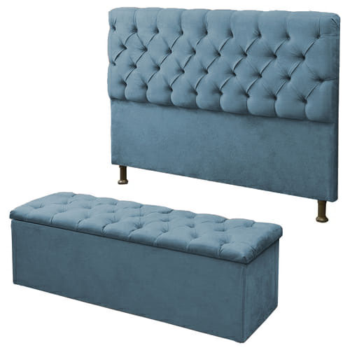 Kit Cabeceira Maria+ Calçadeira Itália Queen 160 CM Suede Azul Turquesa- D A Decor