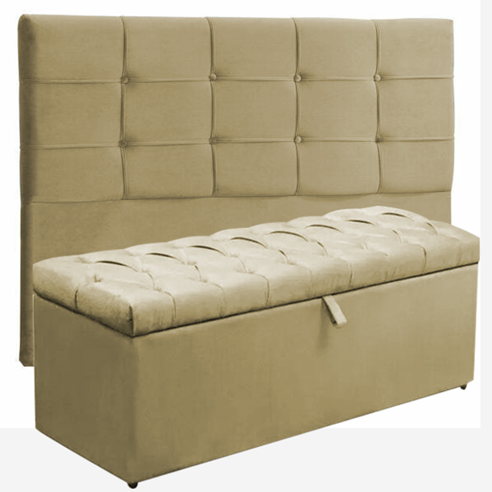 Kit Cabeceira Mel + Calçadeira Itália King 195 CM Suede Marfim - D A Decor