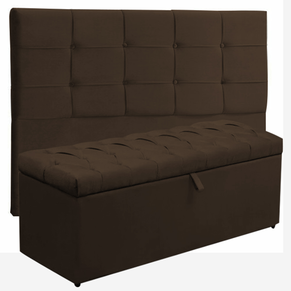 Kit Cabeceira Mel + Calçadeira Itália Solteiro 90 CM Suede Marrom - D A Decor