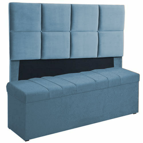 Kit Cabeceira Poliana+ Calçadeira Kiara Casal 140 CM Suede Azul Turquesa- D A Decor
