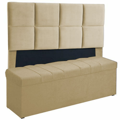 Kit Cabeceira Poliana+ Calçadeira Kiara Casal 140 CM Suede Marfim - D A Decor