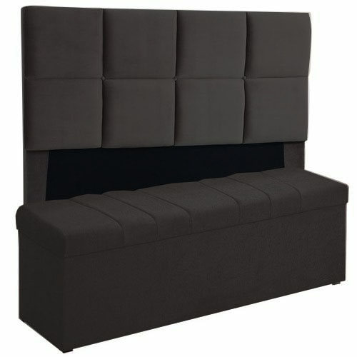 Kit Cabeceira Poliana+ Calçadeira Kiara Casal 140 CM Suede Preto - D A Decor