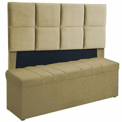 Kit Cabeceira Poliana+ Calçadeira Kiara Queen 160 CM Suede Bege - D A Decor