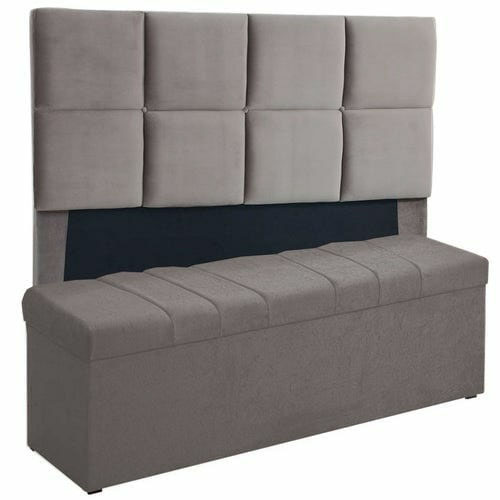 Kit Cabeceira Poliana+ Calçadeira Kiaral Casal 140 CM Suede Cinza - D A Decor