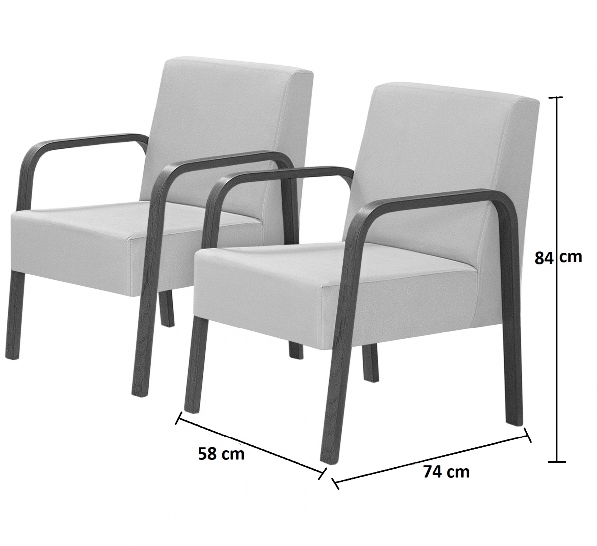 Conjunto Luna 1 Poltrona 2 Lugares e 2 Poltronas de 1 Lugar Braço Madeira  D Salla Courino Branco