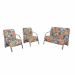 Conjunto Vênus  2 Poltronas de 1 Lugar e 1 de 2 Lugares Braço Alumínio  DSalla Suede.  Floral Laranja 115