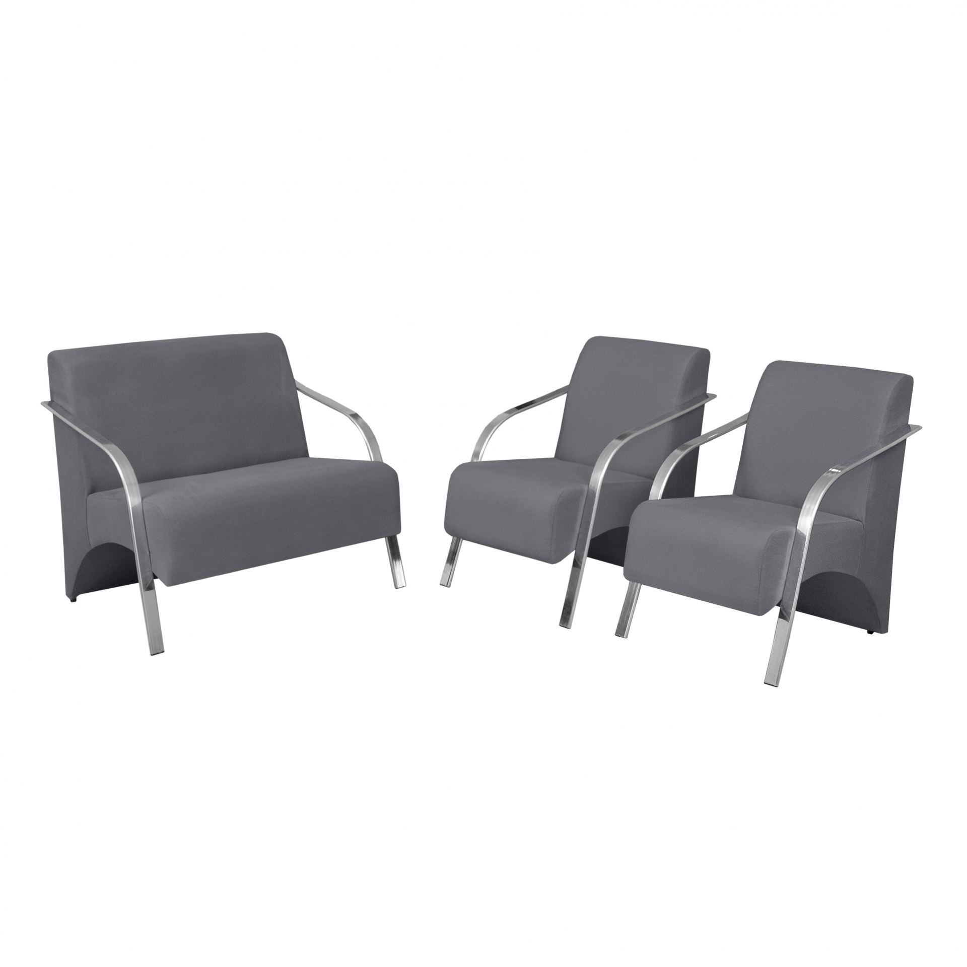 Conjunto Vênus  2 Poltronas de 1 Lugar e 1 de 2 Lugares Braço Alumínio  DSalla Suede.  Grafite