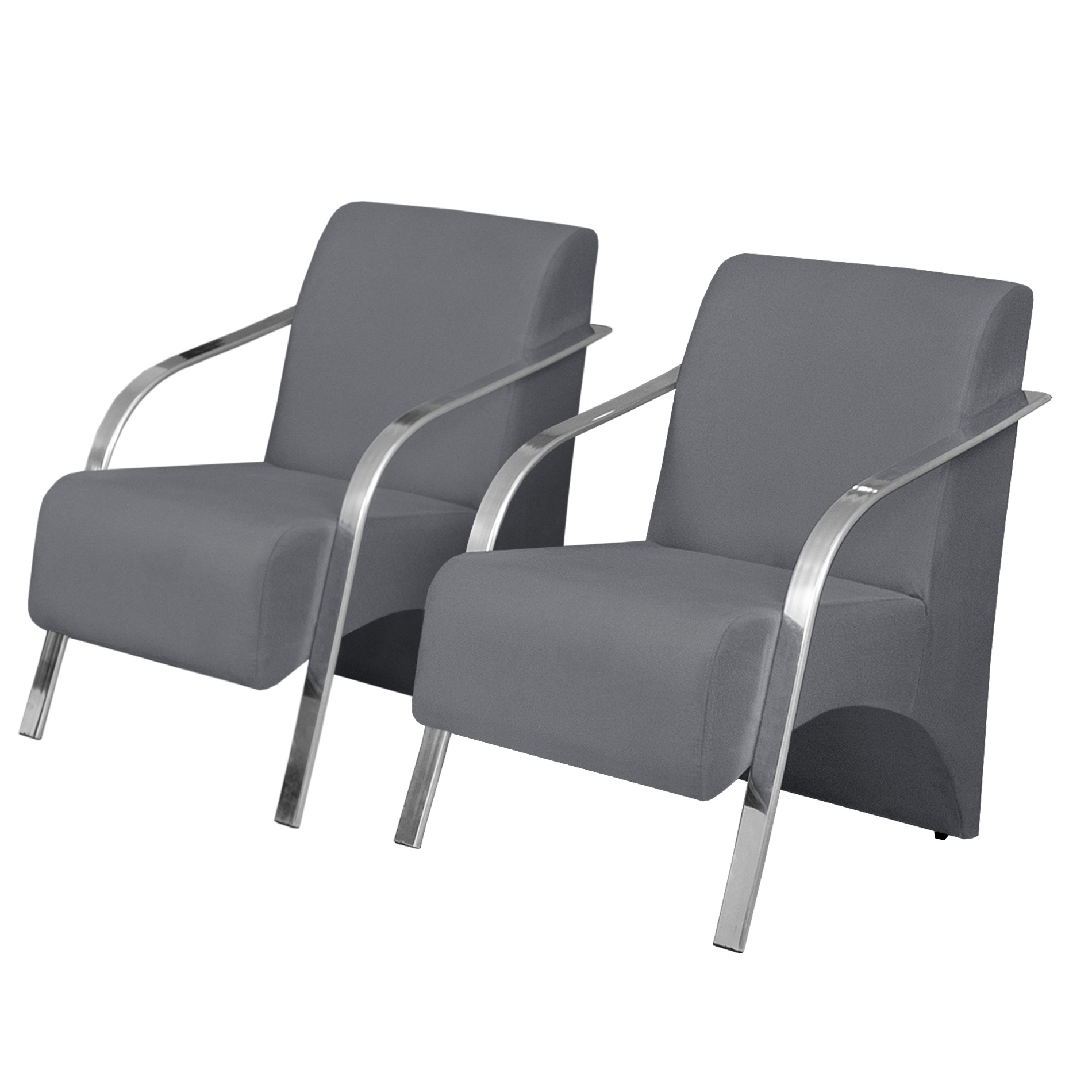Kit 2 Poltronas Decorativas Vênus 1 Lugar Braço Pé Alumínio D Salla Suede Grafite