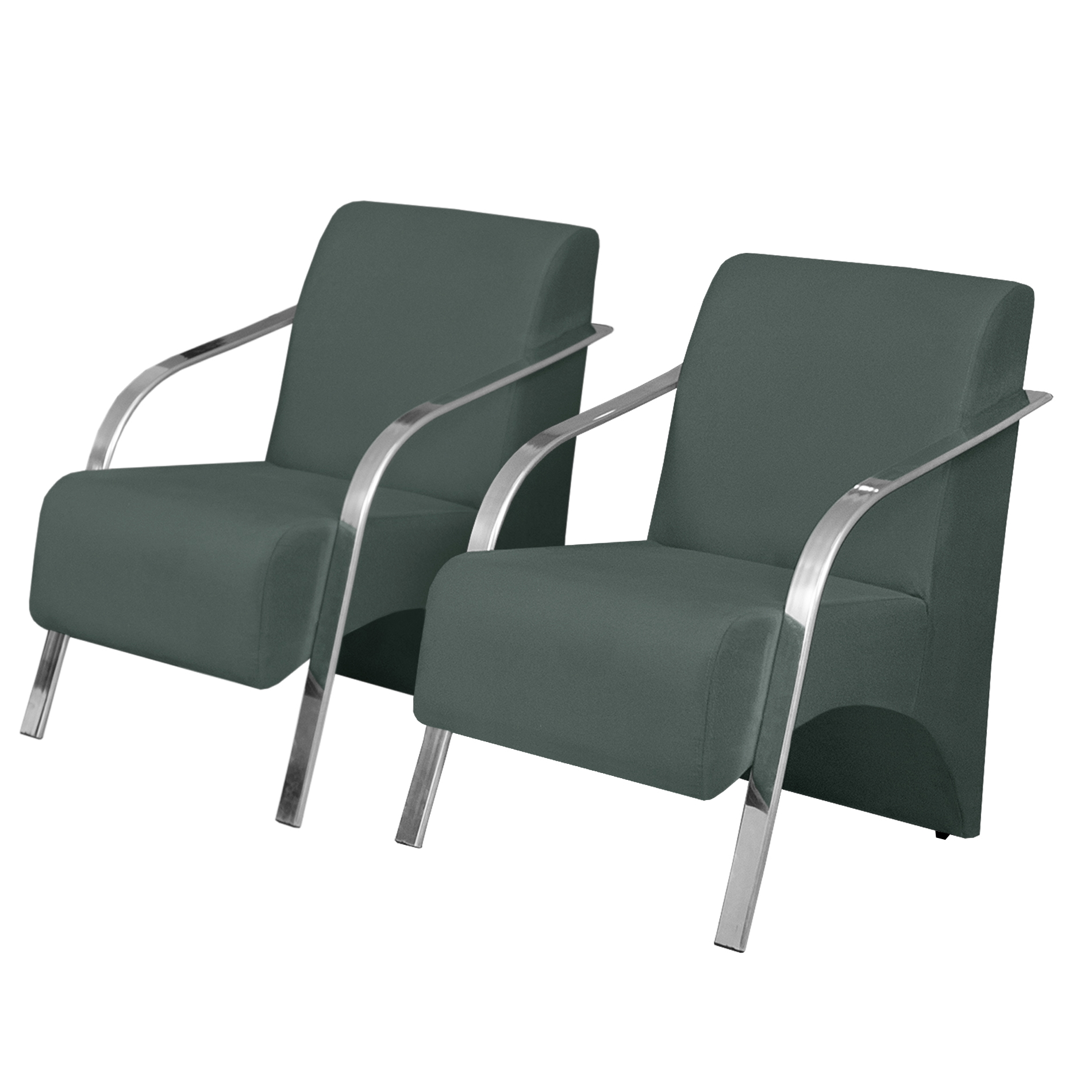 Kit 2 Poltronas Decorativas Vênus 1 Lugar Braço Pé Alumínio DSalla Suede Verde