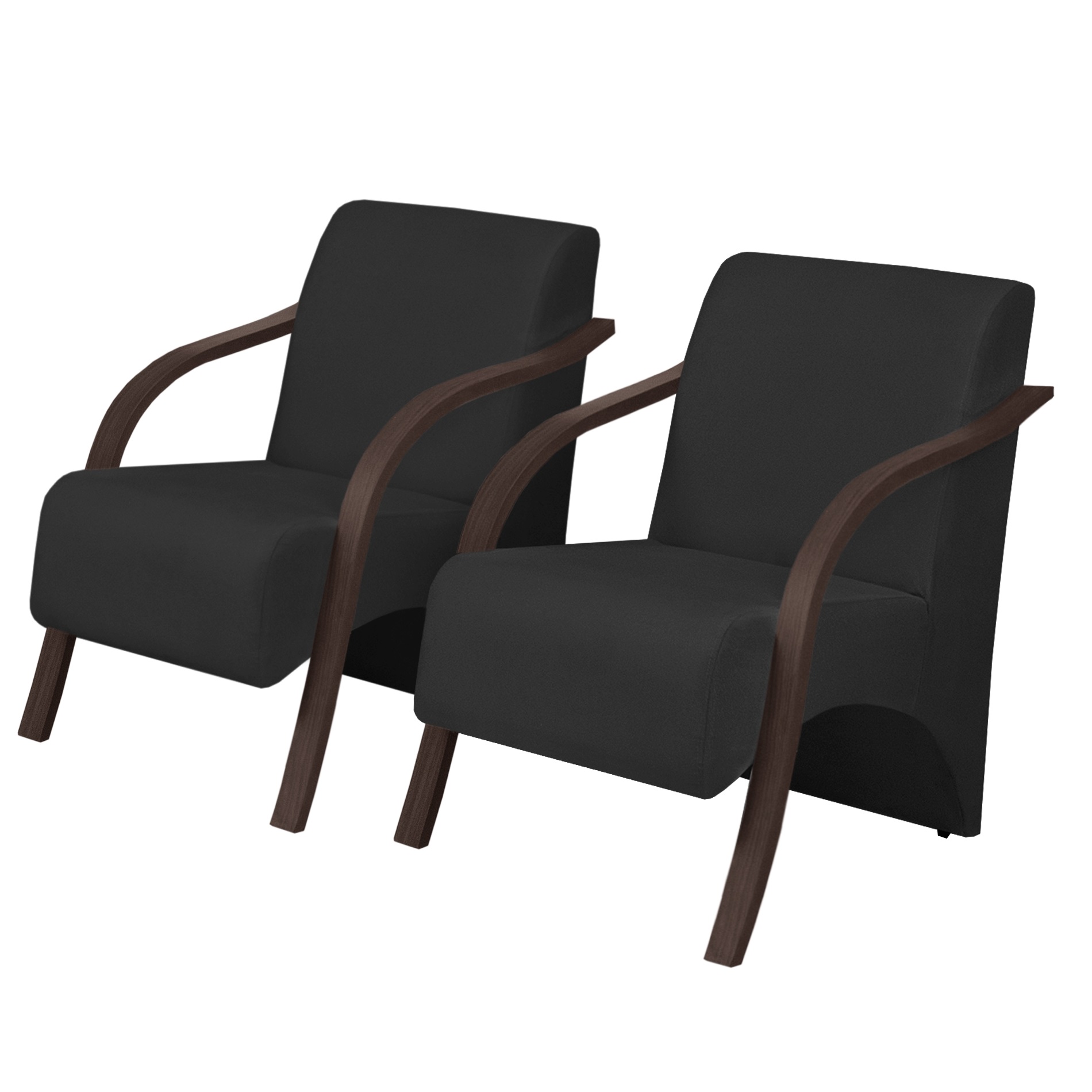 Kit 2 Poltronas Decorativas Vênus 1 Lugar Braço Pé Madeira D Salla Suede Preto