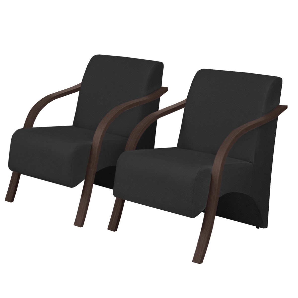 Kit 2 Poltronas Decorativas Vênus 1 Lugar Braço Pé Madeira D Salla Tecido Sintético  Preto