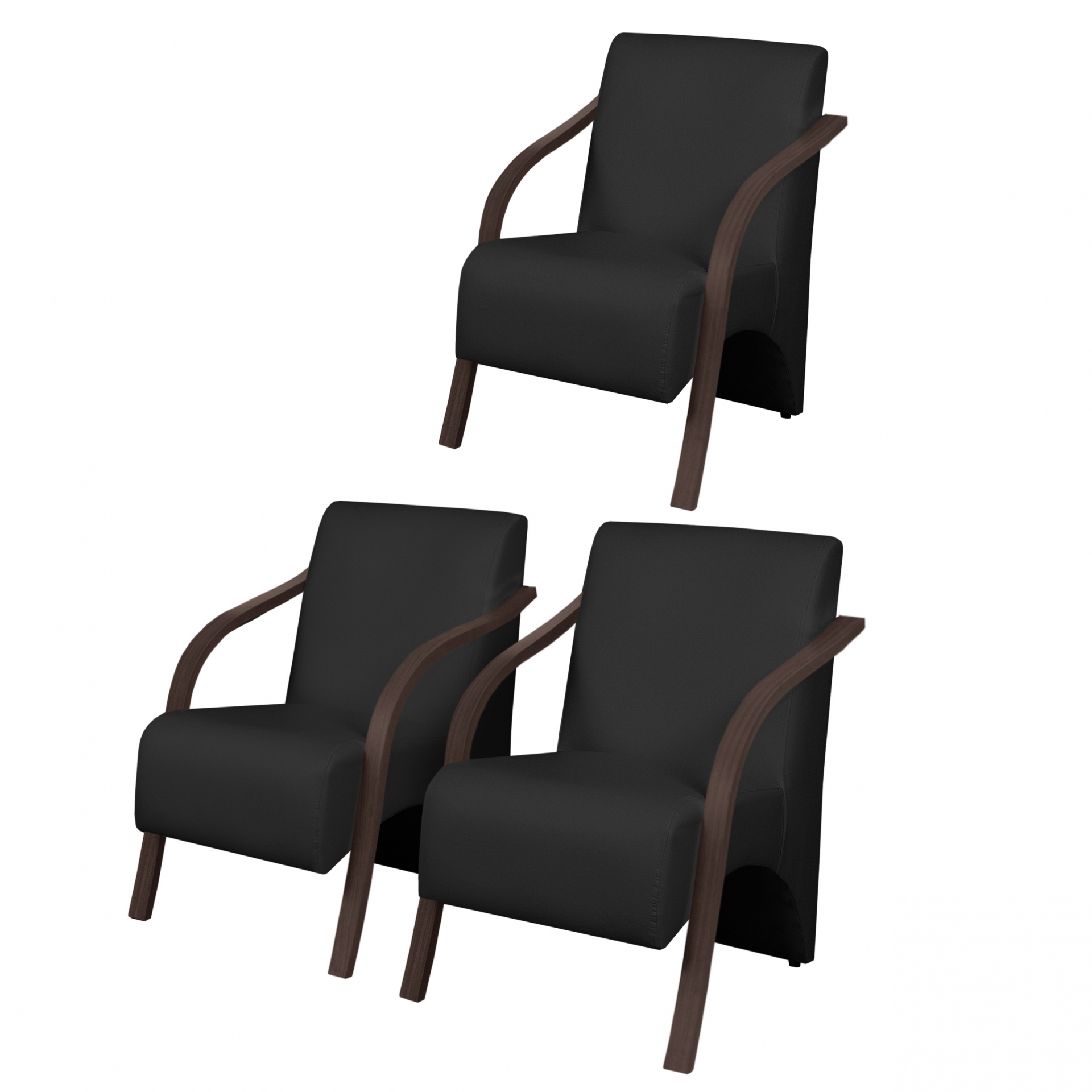 Kit 3 Poltronas Decorativas Vênus 1 Lugar Braço Pé Madeira D Salla Tecido Sintético  Preto