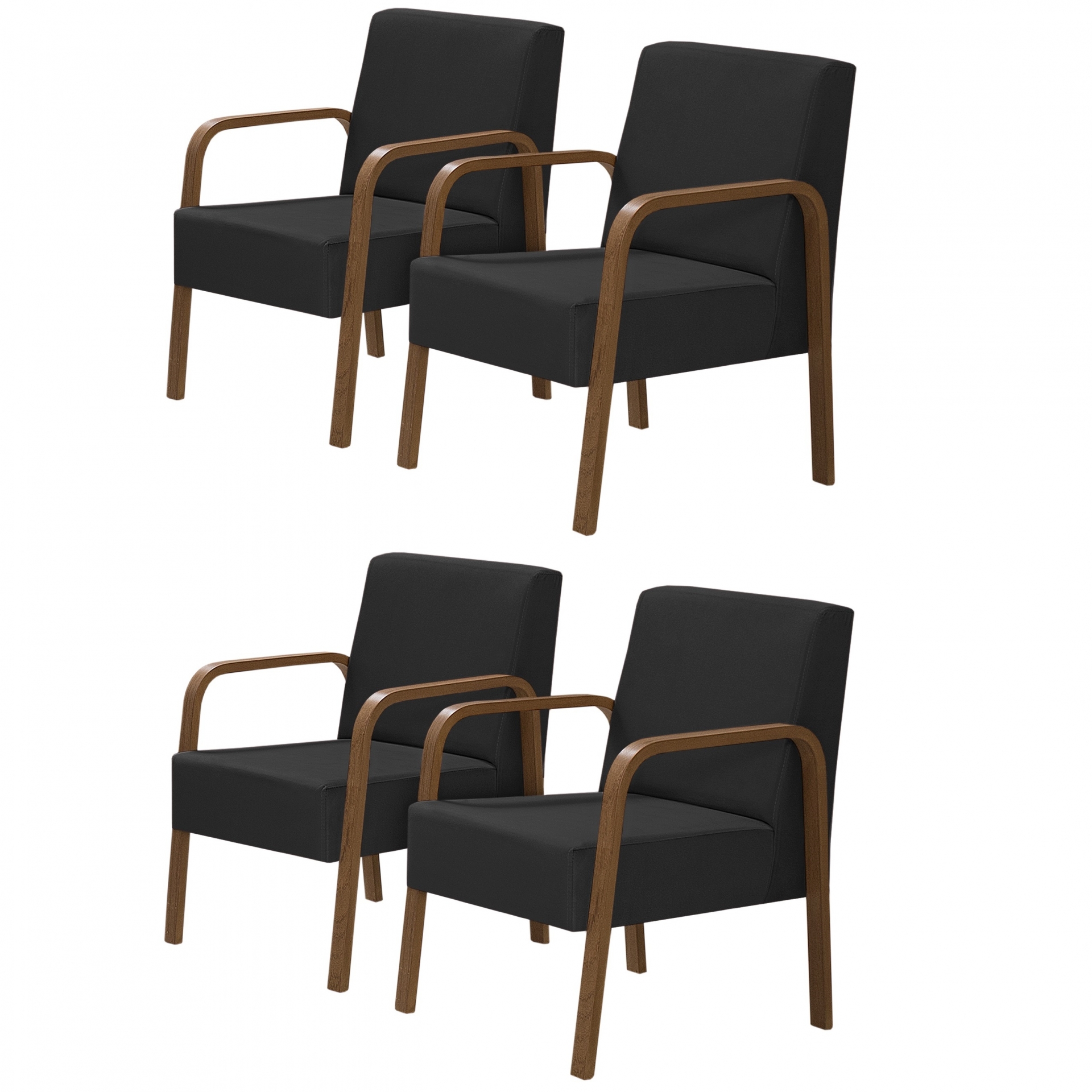 Kit 4 Poltronas Decorativas 1 Lugar Jade Braço Madeira D Salla Suede Preto
