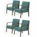 Kit 4 Poltronas Decorativas 1 Lugar Jade Braço Madeira DSalla Suede Turquesa