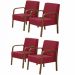 Kit 4 Poltronas Decorativas 1 Lugar Jade Braço Madeira DSalla Suede Vermelho