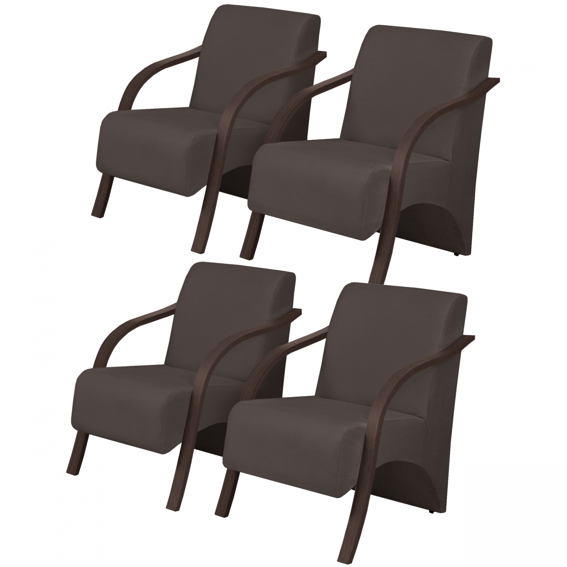 Kit 4 Poltronas Decorativas 1 Lugar Vênus Braço Pé Madeira D Salla Suede Marrom