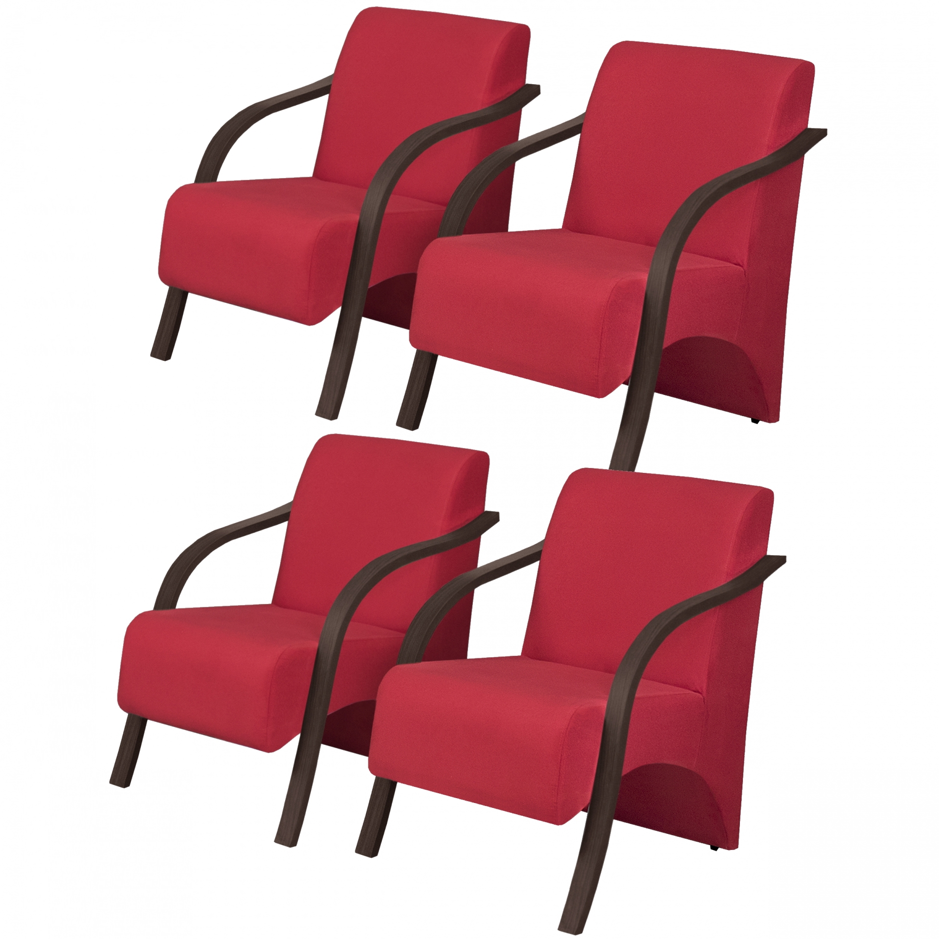 Kit 4 Poltronas Decorativas 1 Lugar Vênus Braço Pé Madeira D Salla Suede Vermelho