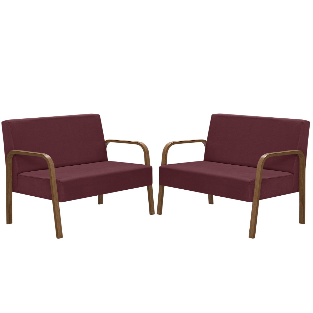 Kit Poltrona Decorativa 2 Namoradeiras Jade Braço Madeira D Salla Suede Bordô