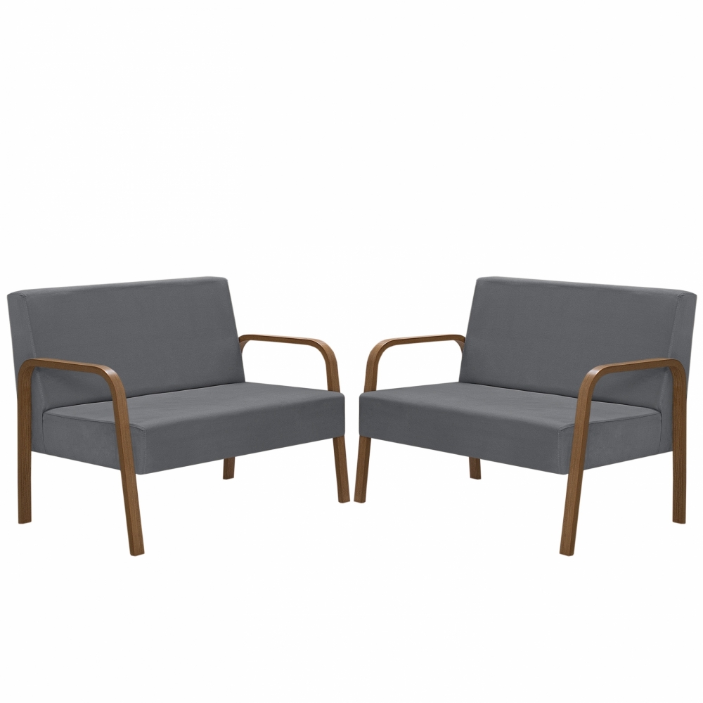 Kit Poltrona Decorativa 2 Namoradeiras Jade Braço Madeira D Salla Suede Grafite