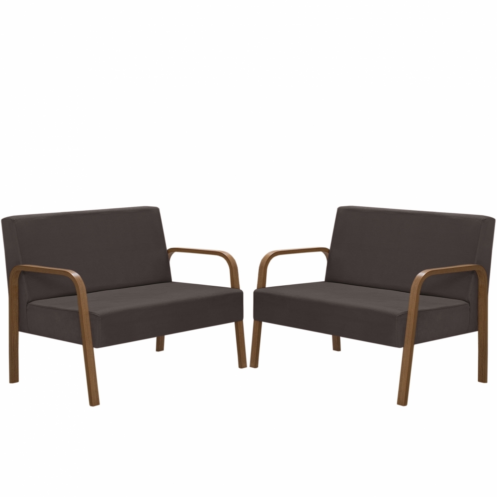 Kit Poltrona Decorativa 2 Namoradeiras Jade Braço Madeira D Salla Suede Marrom