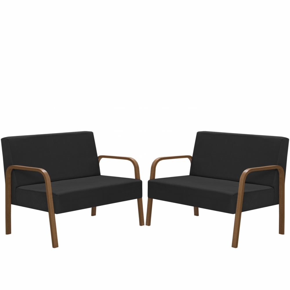 Kit Poltrona Decorativa 2 Namoradeiras Jade Braço Madeira D Salla Suede Preto