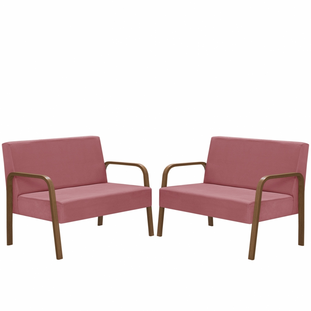 Kit Poltrona Decorativa 2 Namoradeiras Jade Braço Madeira D Salla Suede Rosa