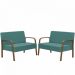 Kit Poltrona Decorativa 2 Namoradeiras Jade Braço Madeira D Salla Suede Turquesa