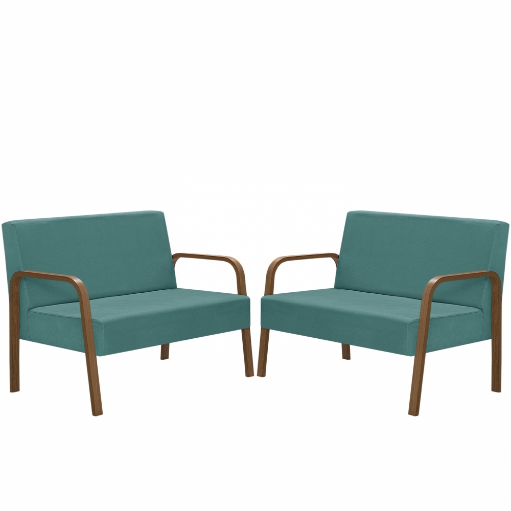 Kit Poltrona Decorativa 2 Namoradeiras Jade Braço Madeira D Salla Suede Turquesa