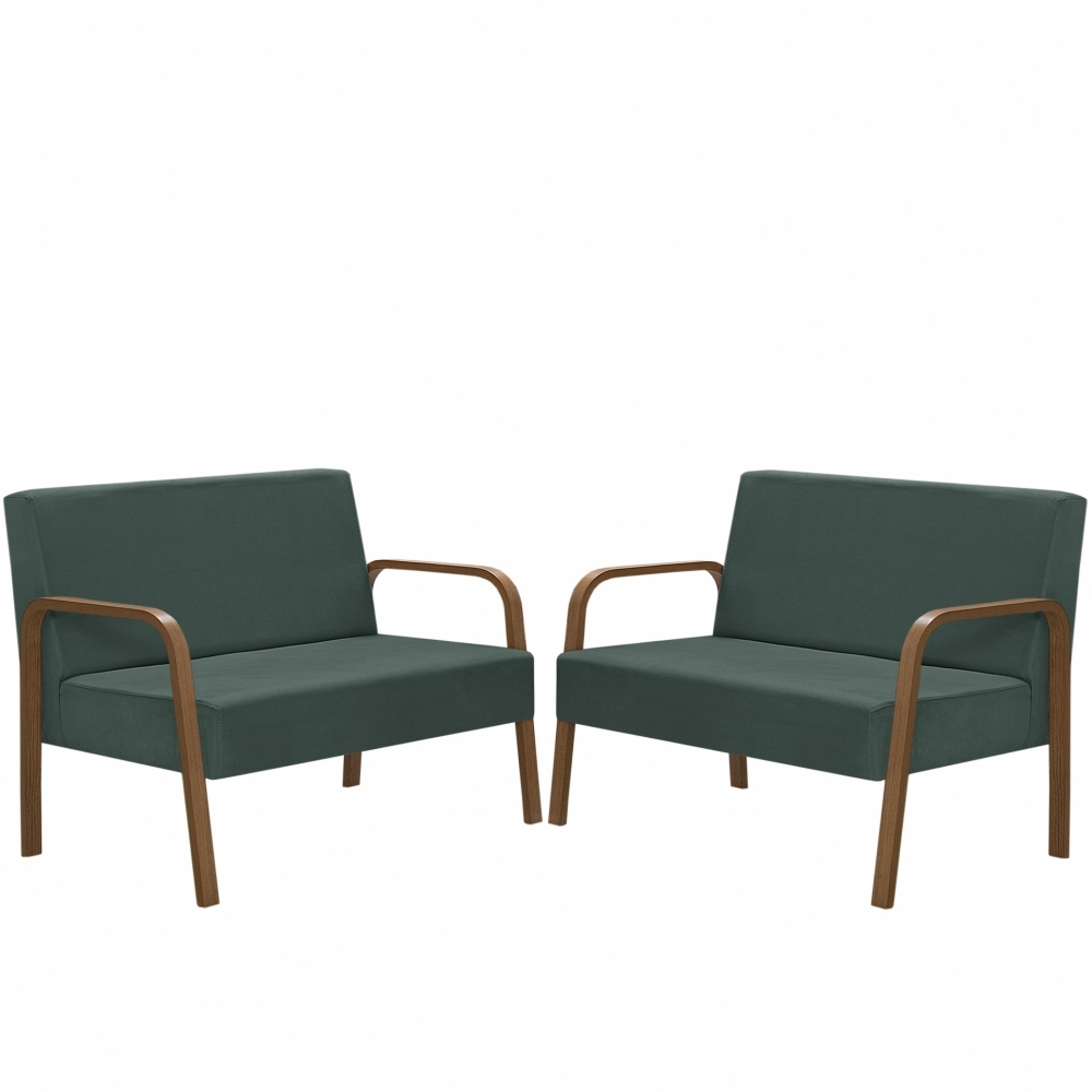 Kit Poltrona Decorativa 2 Namoradeiras Jade Braço Madeira D Salla Suede Verde