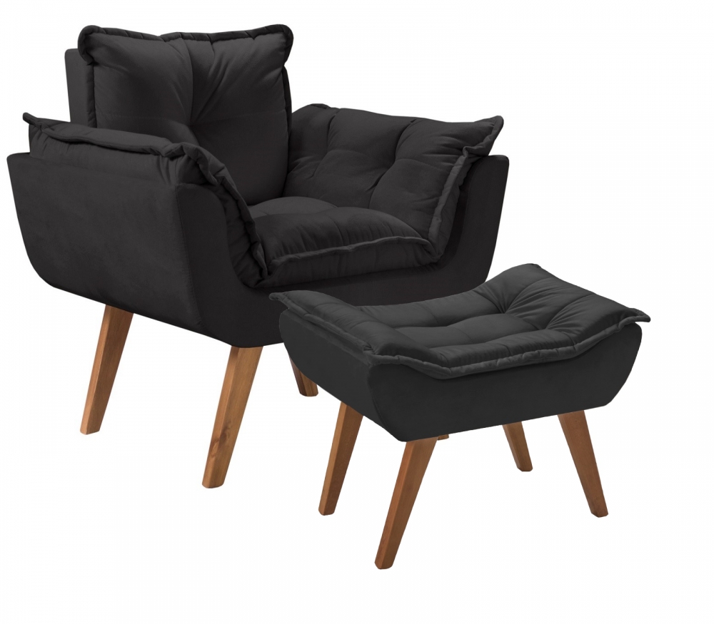 Kit Poltrona Opalla Com Puff Moveis D Salla Preto