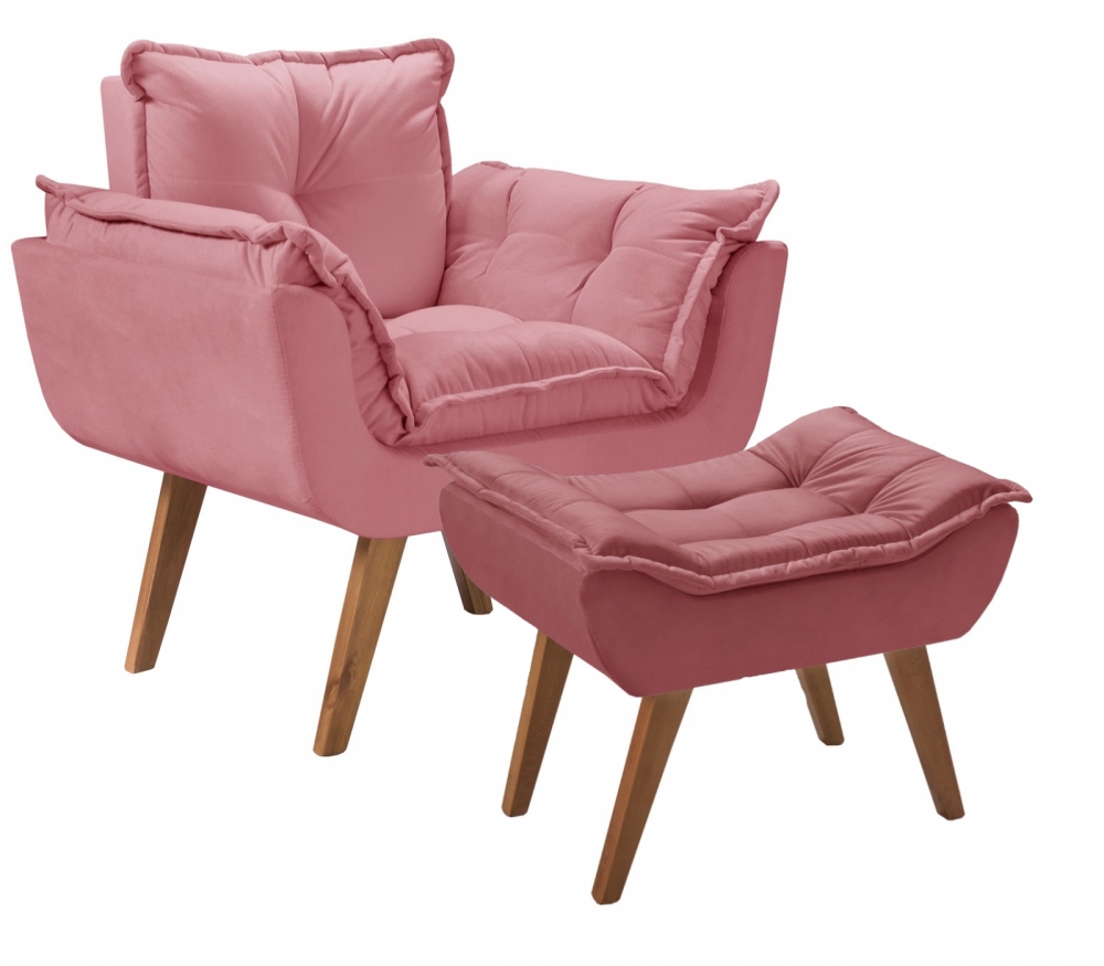 Kit Poltrona Opalla Com Puff Moveis D Salla Rosa