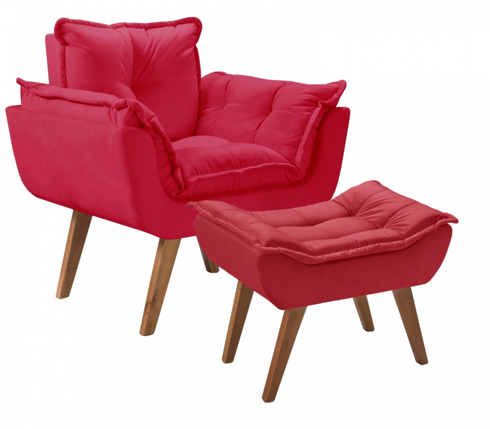 Kit Poltrona Opalla Com Puff Moveis D Salla Vermelho