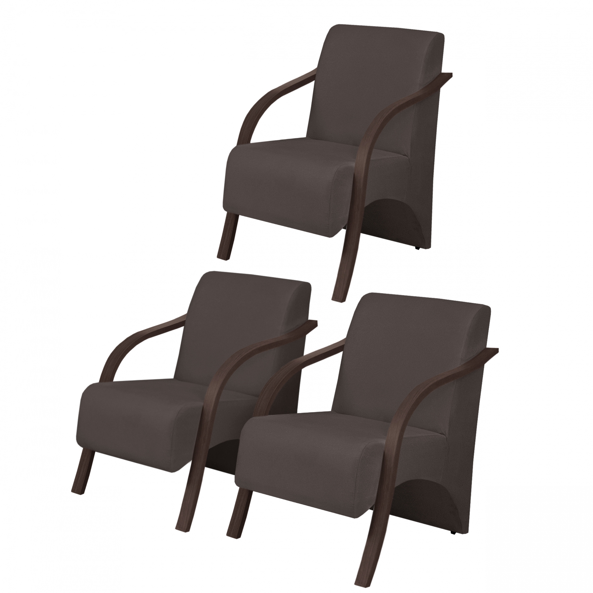 Kit3 Poltronas Decorativas Vênus 1 Lugar Braço Pé Madeira D Salla Suede Marrom
