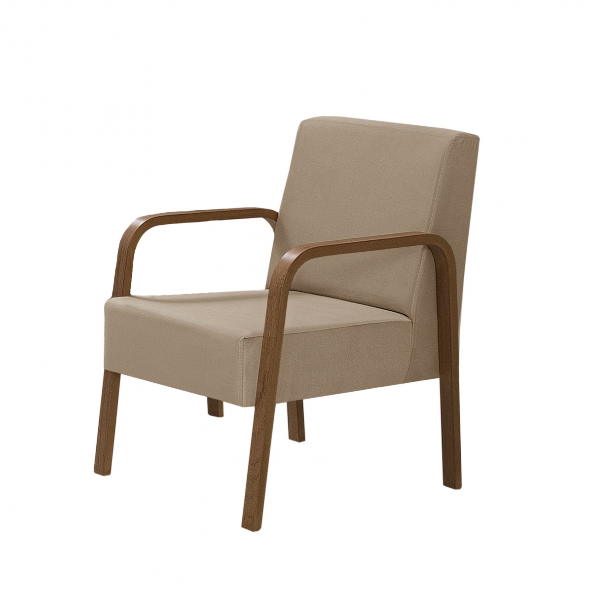 Poltrona Decorativa 1 Lugar Jade Braço Madeira D Salla Suede Cappuccino