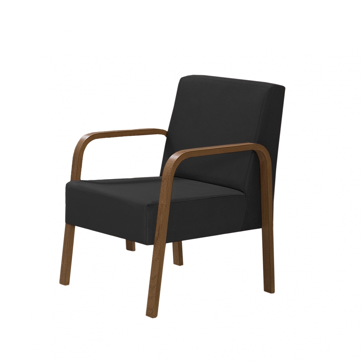 Poltrona Decorativa 1 Lugar Jade Braço Madeira D Salla Suede Preto