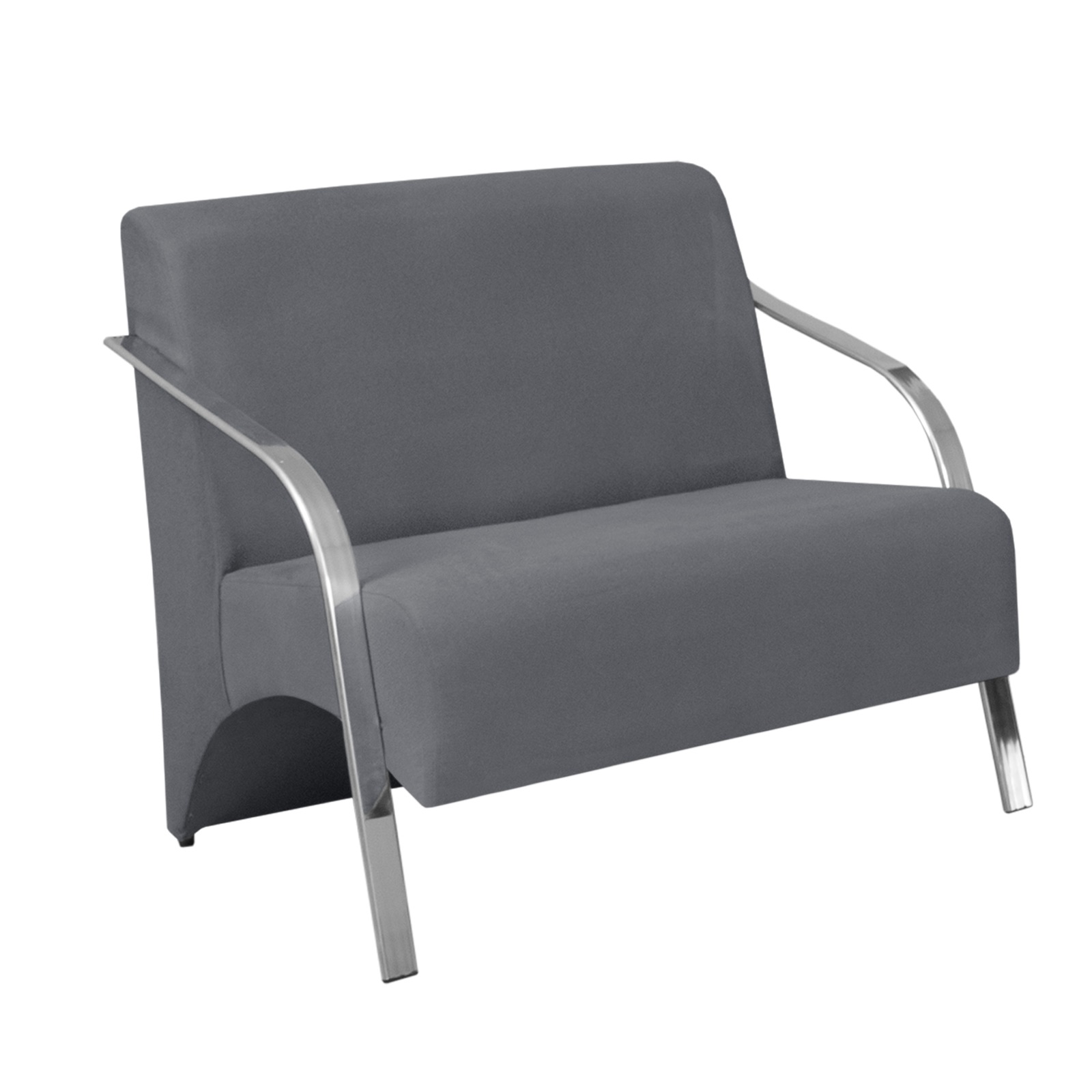 Poltrona Decorativa 2 Lugares Vênus Braço Pé Alumínio DSalla Suede  Cinza