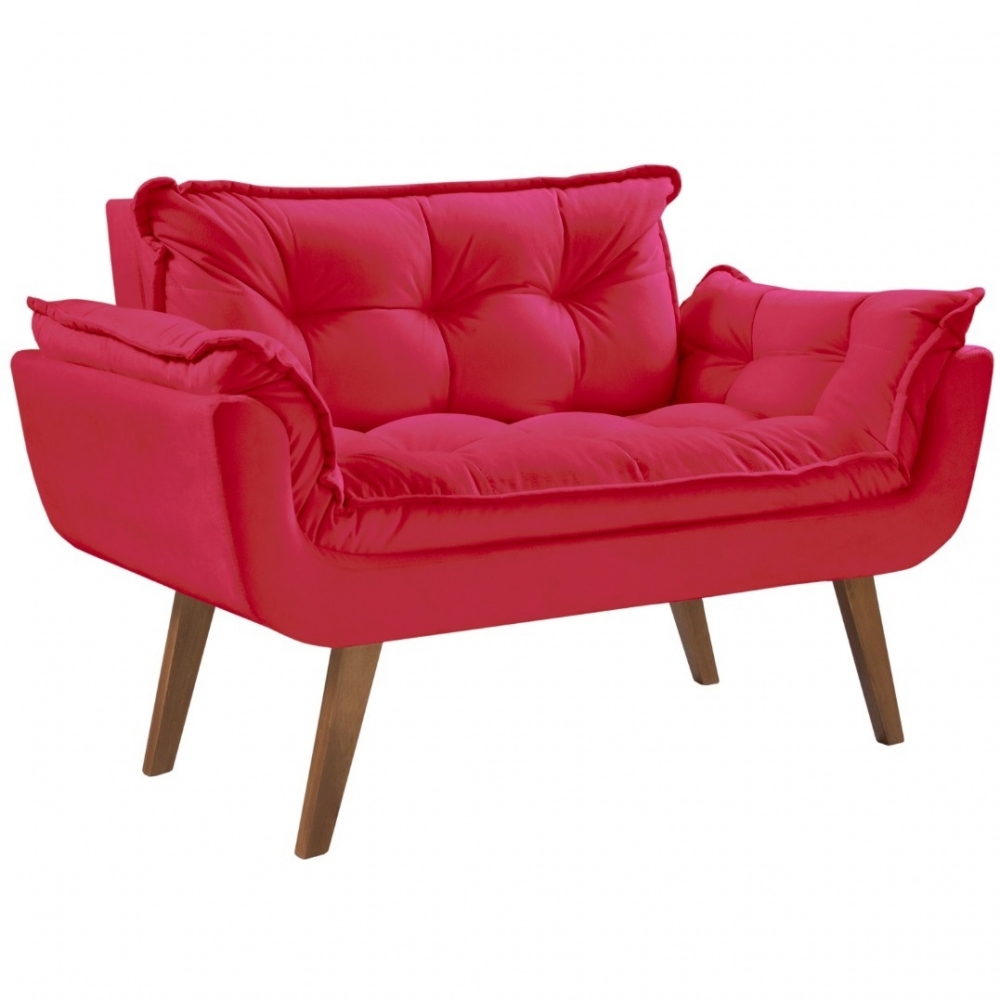 Poltrona Namoradeira 2 Lugares Opalla  D Salla Suede Vermelho