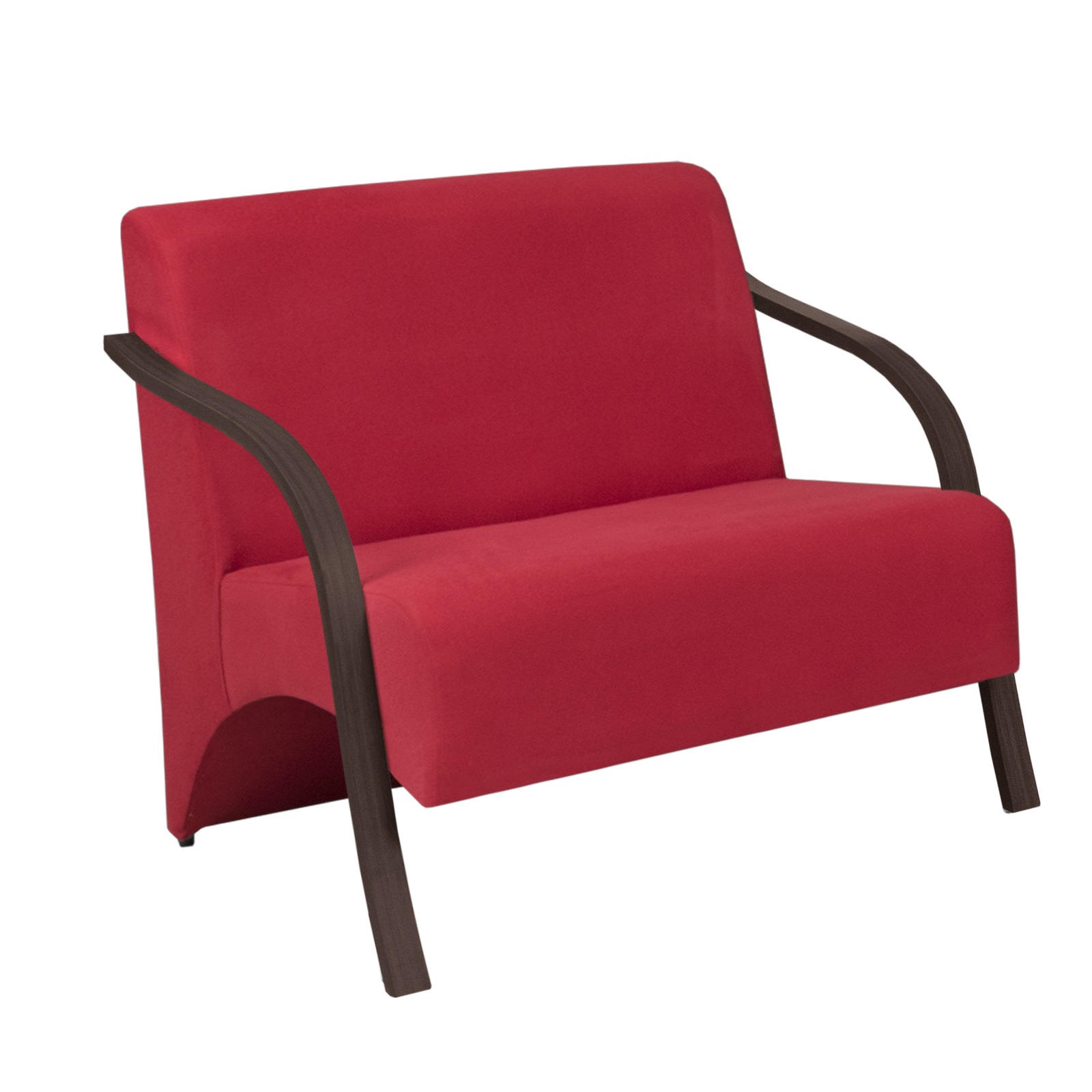 Poltrona Namoradeira Vênus D Salla Suede Braço Madeira Vermelho