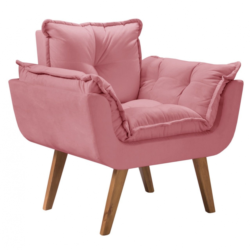 Poltrona Opala Pé Palito Rosa Tecido 209 