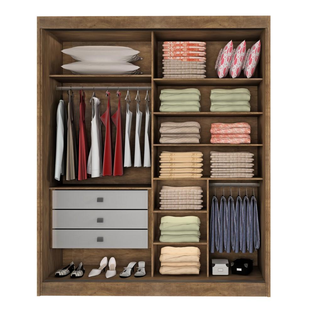 Guarda Roupa 2 portas Ripado MDF Ypê e Off white