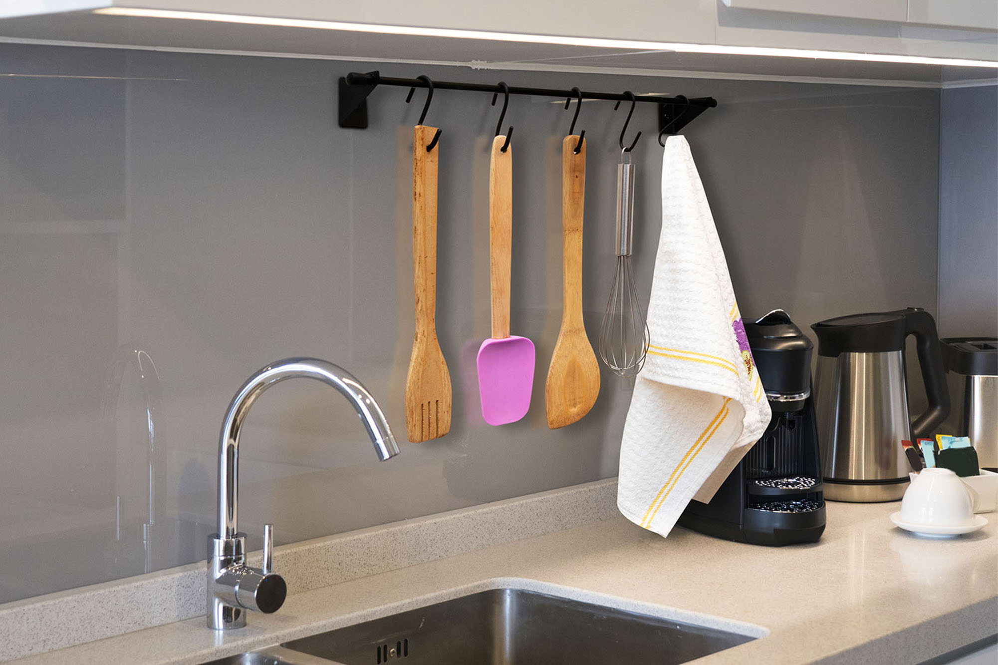 Barra Utensílios organizador P/ cozinha 5 ganchos Swing - 35cm
