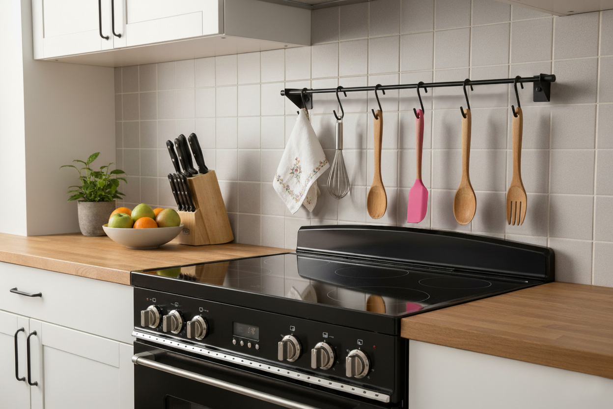 Barra Utensílios organizador P/ cozinha 5 ganchos Swing - 45cm