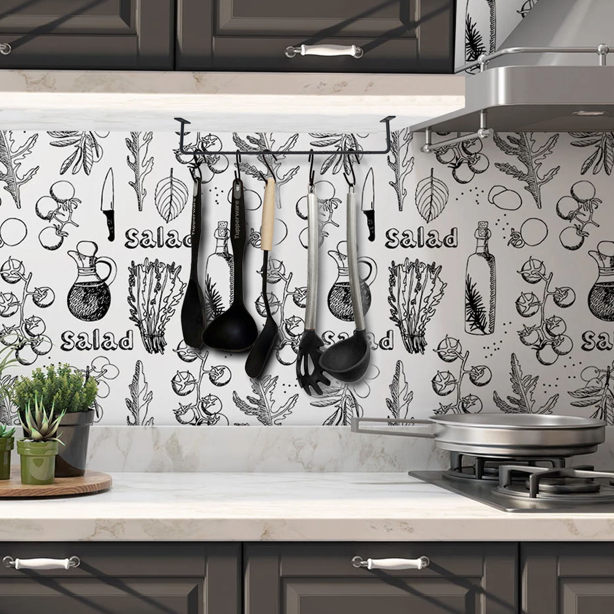 Barra de Utensílios para cozinha Suporte com 5 Ganchos Móveis