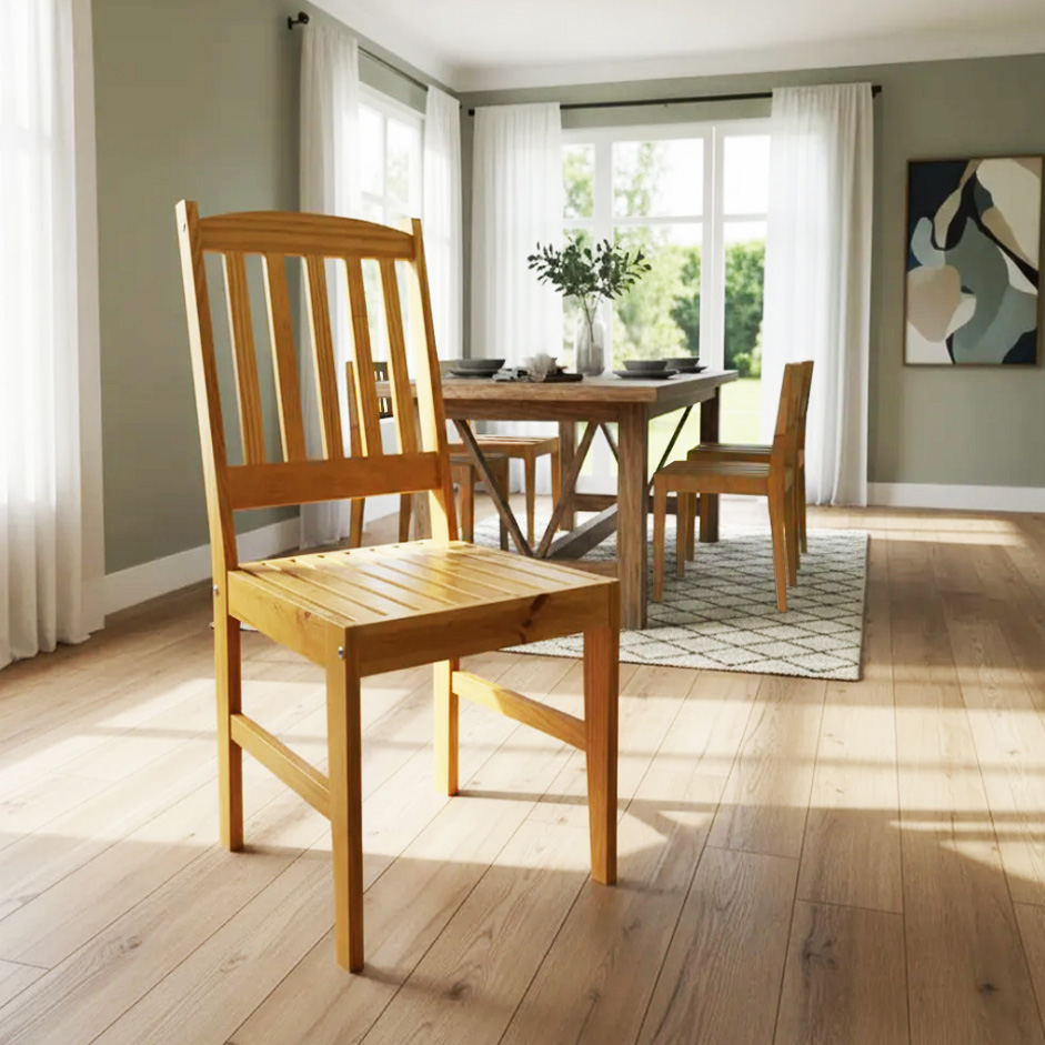 Cadeira de Jantar Envernizada Madeira Rústica Cozinha Maciça