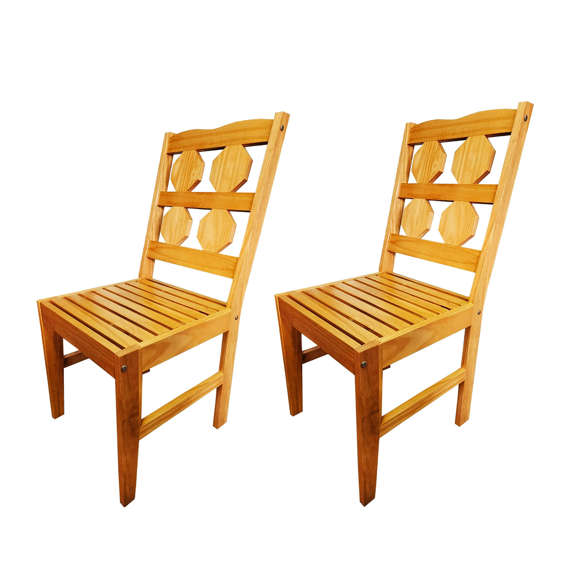 Conjunto 2 Cadeiras Sala De Jantar Madeira Maciça Design Colmeia Envernizada Mel