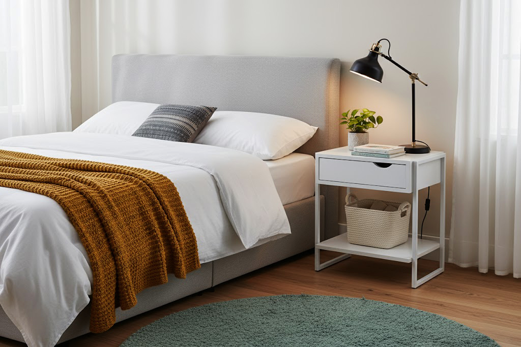 KIT 2  Mesas de Cabeceira Mordomo Lateral Cama Com Gaveta Nicho Minimalista Branco