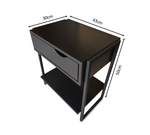 KIT 2 Mesas de Cabeceira Com 1 Gaveta Móvel Apoio Lateral de Cama Mordomo Black