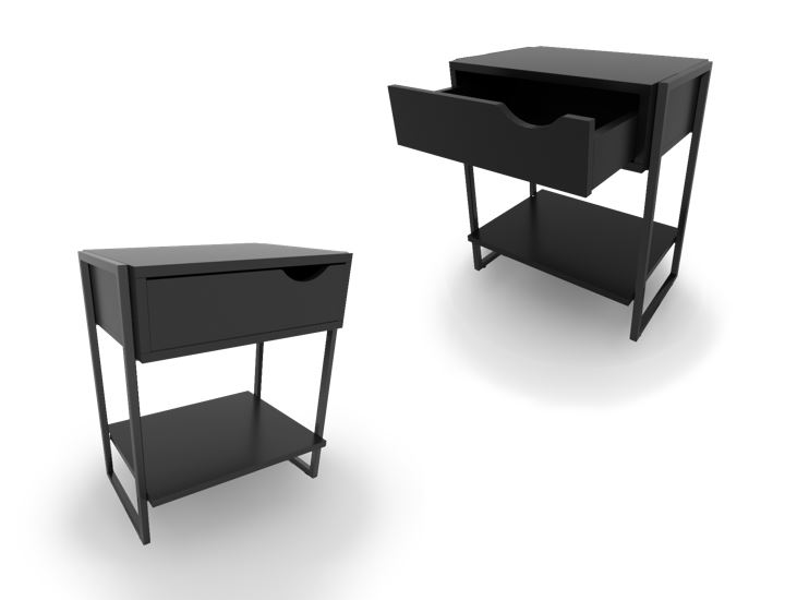 KIT 2 Mesas de Cabeceira Com 1 Gaveta Móvel Apoio Lateral de Cama Mordomo Black